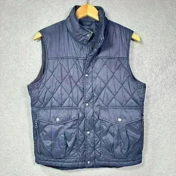 BANANA REPUBLIC Quilted Vest Blue Button Zip Outdoorsy Pockets Women Medium - Picture 1 of 9